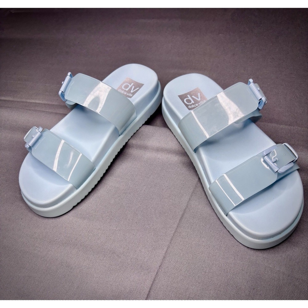 Dolce Vita Ubar Slide Sandals - Sky Blue Double Buckle Molded Footbed Size 7 NIB